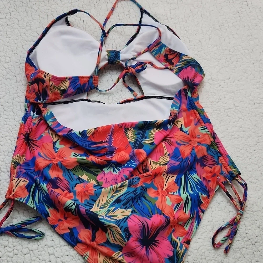 Tropical Floral One Piece Swimsuit Padded Beach Pool Party Vacation